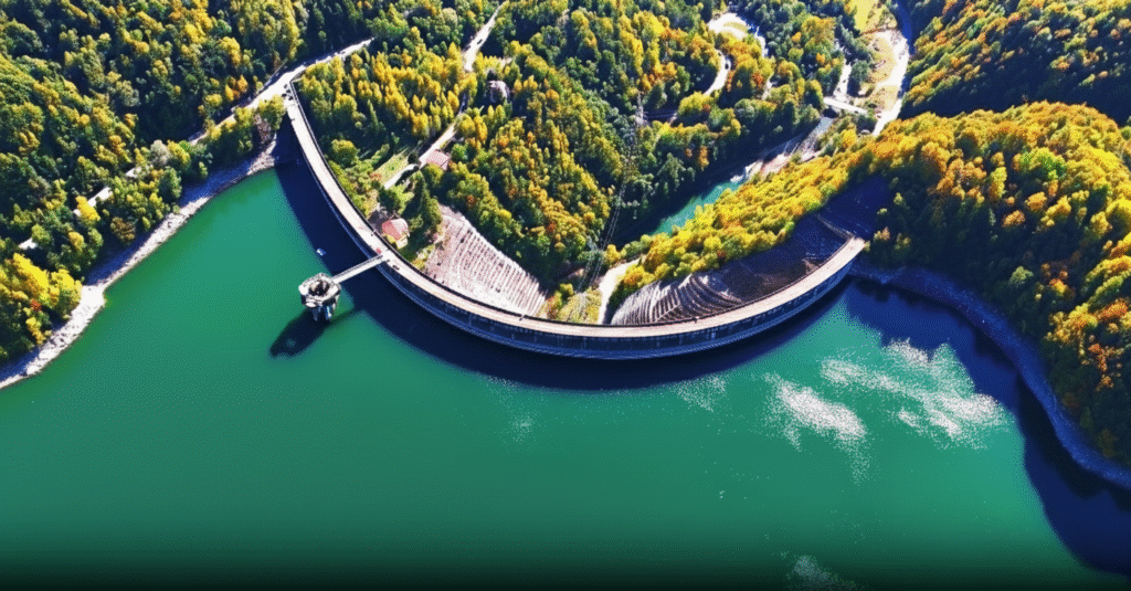 Lacul Paltinu cu apa turcoaz și pădurea