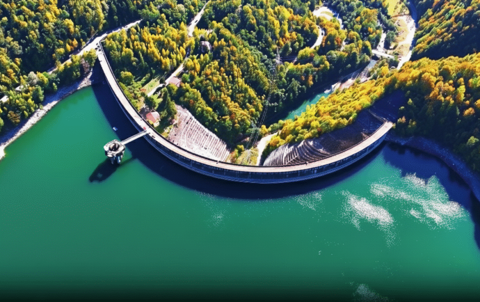 Lacul Paltinu cu apa turcoaz și pădurea